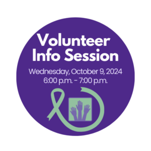 Button for signing up to attend the Volunteer Info Session on October 9, from 6 p.m. to 7 p.m.