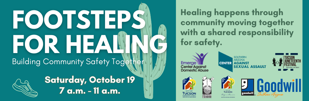 A banner highlighting the Footsteps for Healing awareness walk and community event on Saturday, October 19th, at Silverlake Park, from 7 a.m. to 11 a.m.